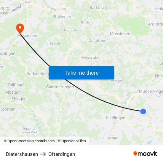 Dietershausen to Ofterdingen map