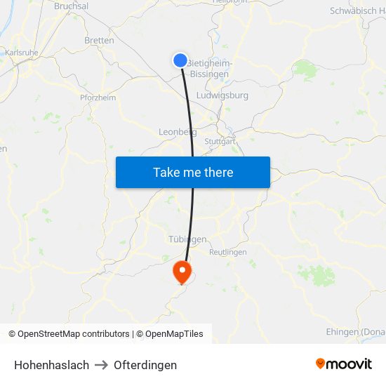 Hohenhaslach to Ofterdingen map
