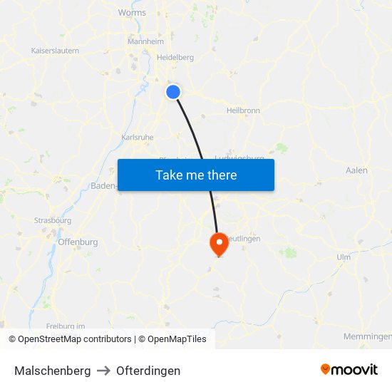 Malschenberg to Ofterdingen map