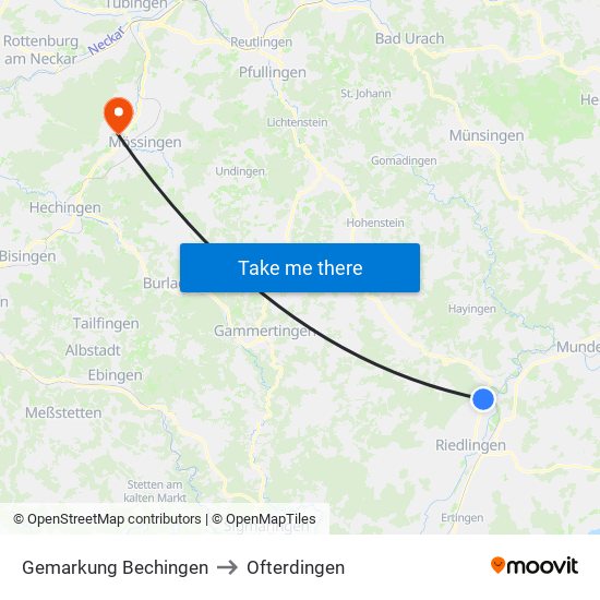 Gemarkung Bechingen to Ofterdingen map