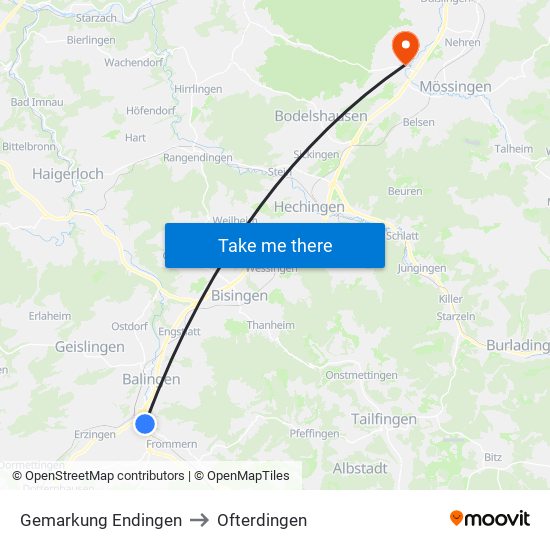 Gemarkung Endingen to Ofterdingen map