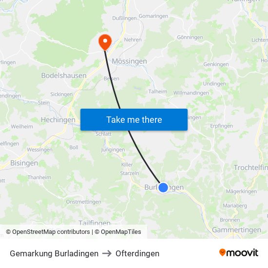 Gemarkung Burladingen to Ofterdingen map