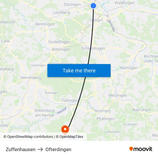 Zuffenhausen to Ofterdingen map