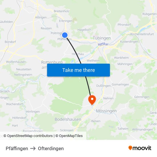 Pfäffingen to Ofterdingen map