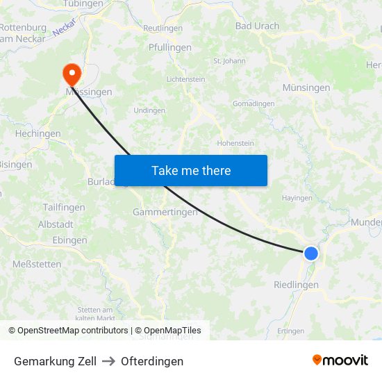 Gemarkung Zell to Ofterdingen map