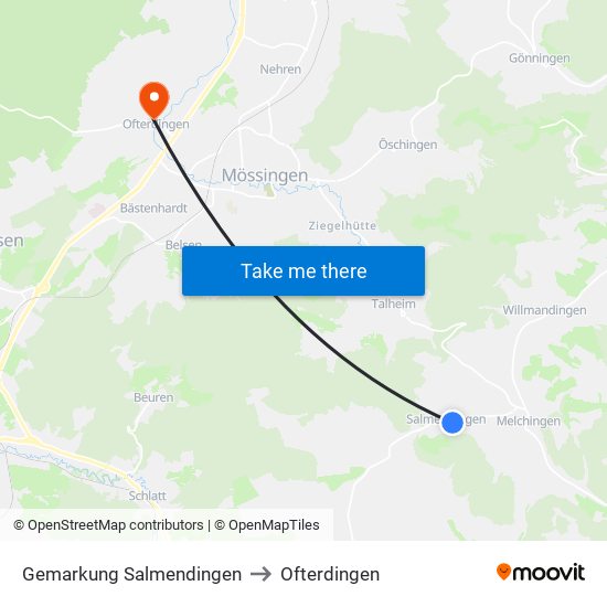 Gemarkung Salmendingen to Ofterdingen map