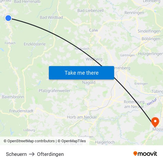 Scheuern to Ofterdingen map