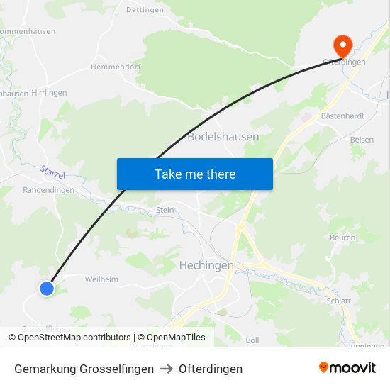 Gemarkung Grosselfingen to Ofterdingen map
