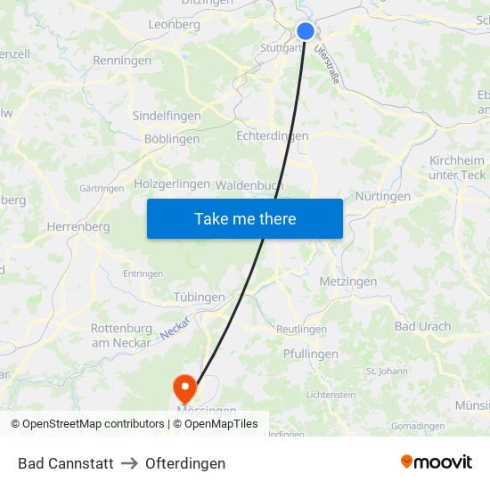 Bad Cannstatt to Ofterdingen map