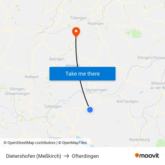 Dietershofen (Meßkirch) to Ofterdingen map