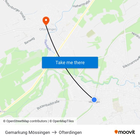 Gemarkung Mössingen to Ofterdingen map