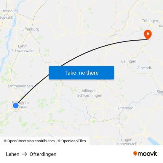 Lehen to Ofterdingen map