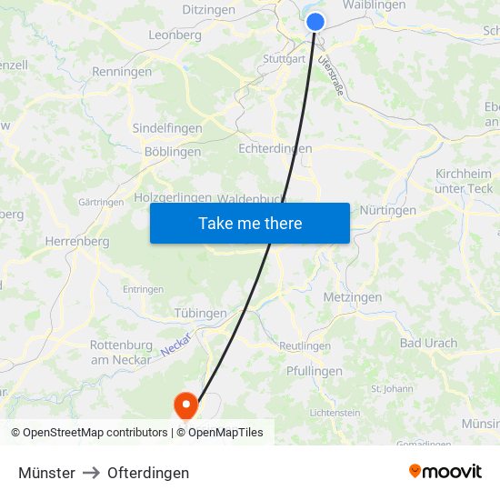Münster to Ofterdingen map