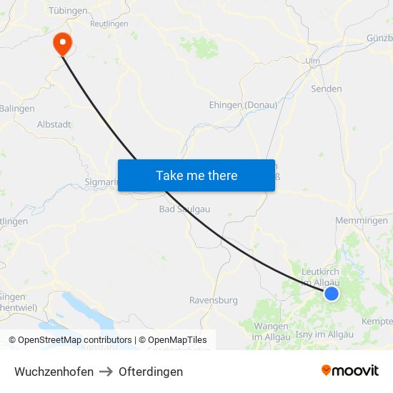 Wuchzenhofen to Ofterdingen map