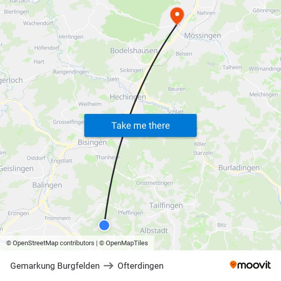 Gemarkung Burgfelden to Ofterdingen map