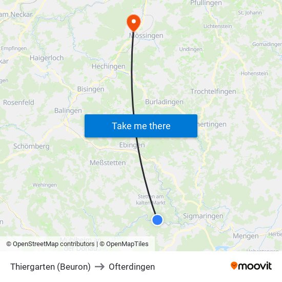 Thiergarten (Beuron) to Ofterdingen map