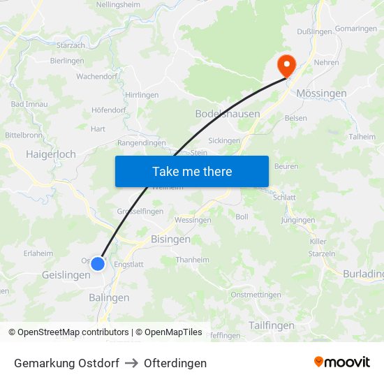 Gemarkung Ostdorf to Ofterdingen map