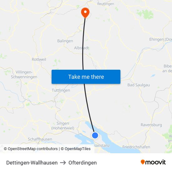 Dettingen-Wallhausen to Ofterdingen map