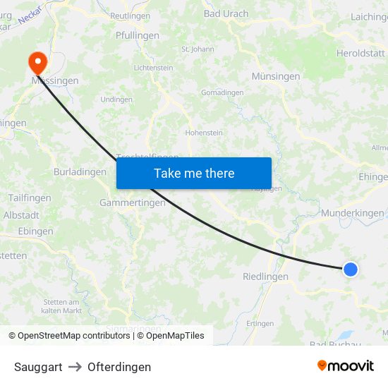Sauggart to Ofterdingen map