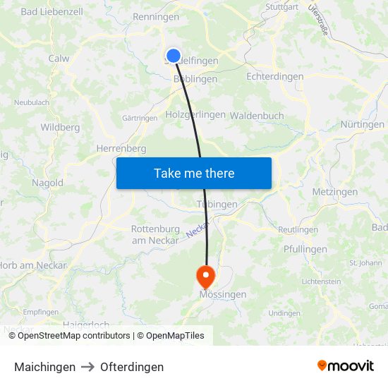 Maichingen to Ofterdingen map