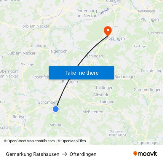 Gemarkung Ratshausen to Ofterdingen map