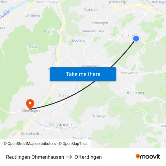 Reutlingen-Ohmenhausen to Ofterdingen map