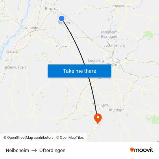 Neibsheim to Ofterdingen map