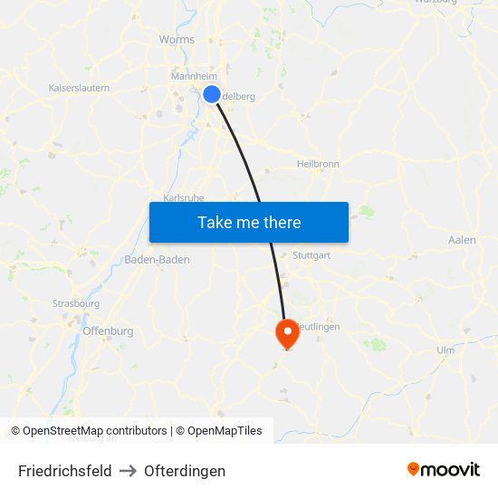 Friedrichsfeld to Ofterdingen map