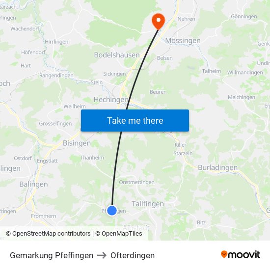 Gemarkung Pfeffingen to Ofterdingen map