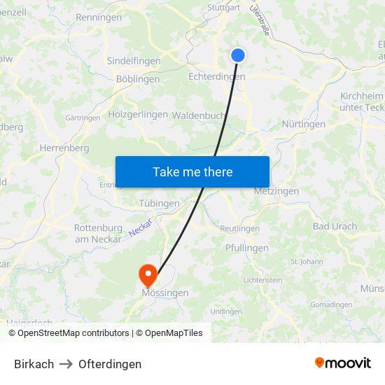 Birkach to Ofterdingen map
