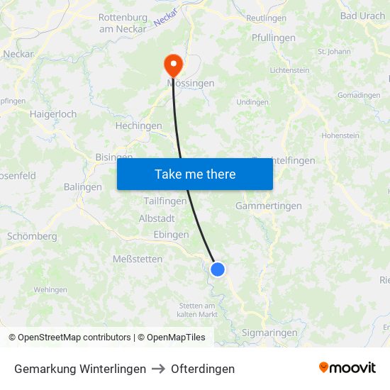 Gemarkung Winterlingen to Ofterdingen map