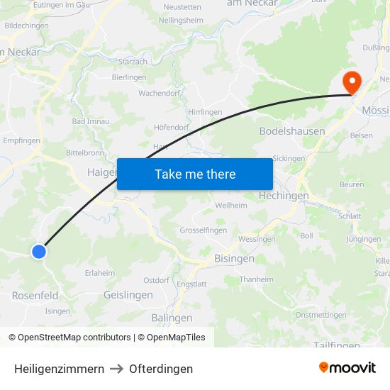 Heiligenzimmern to Ofterdingen map