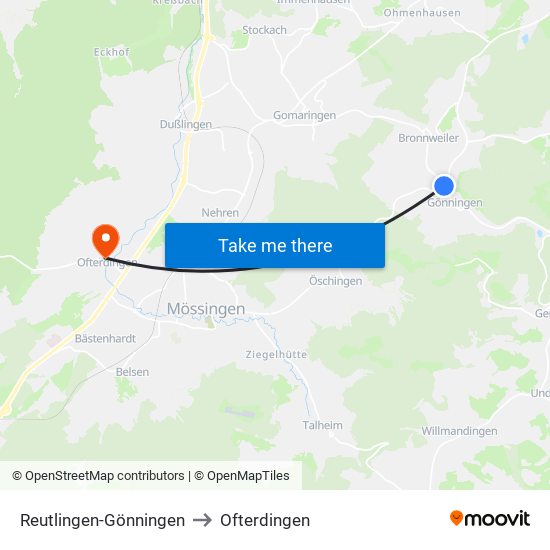 Reutlingen-Gönningen to Ofterdingen map