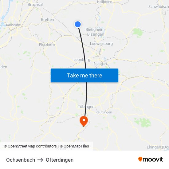 Ochsenbach to Ofterdingen map