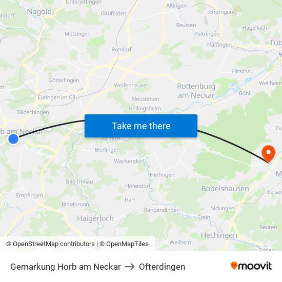 Gemarkung Horb am Neckar to Ofterdingen map