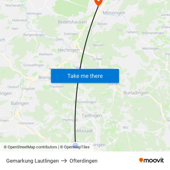 Gemarkung Lautlingen to Ofterdingen map