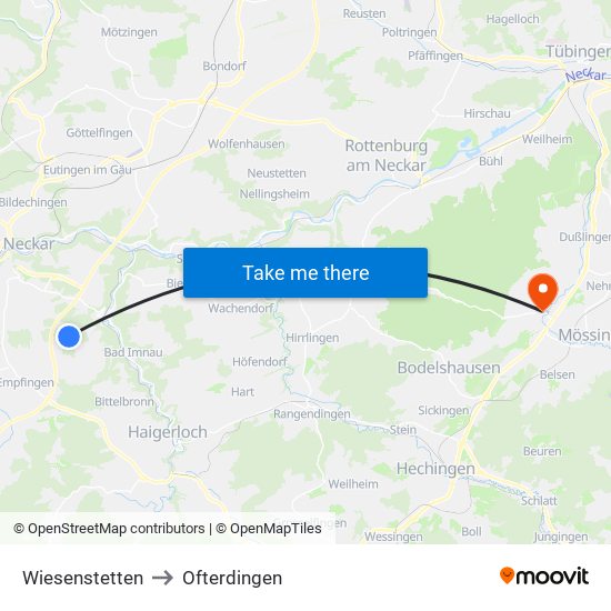 Wiesenstetten to Ofterdingen map