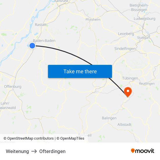 Weitenung to Ofterdingen map