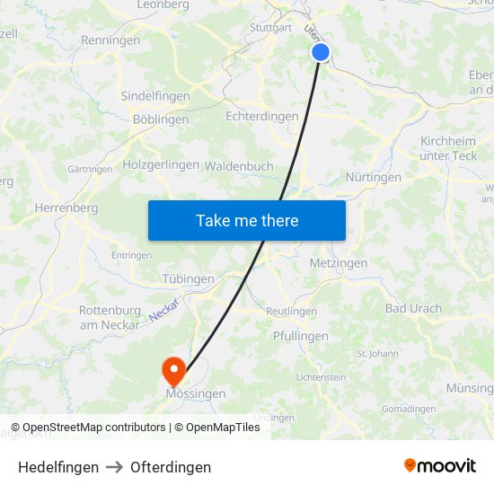 Hedelfingen to Ofterdingen map