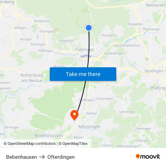 Bebenhausen to Ofterdingen map