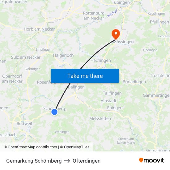Gemarkung Schömberg to Ofterdingen map