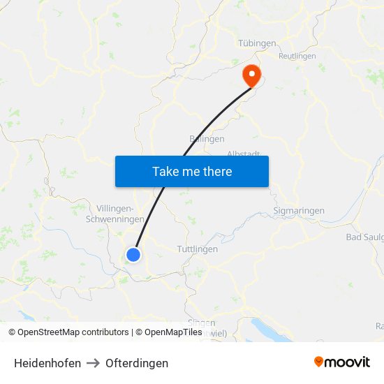 Heidenhofen to Ofterdingen map