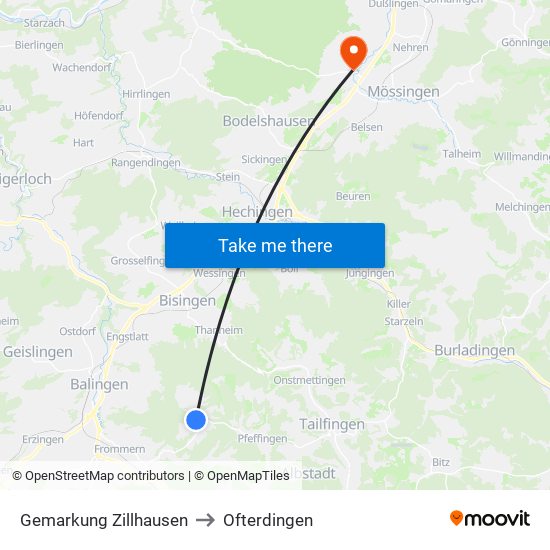 Gemarkung Zillhausen to Ofterdingen map