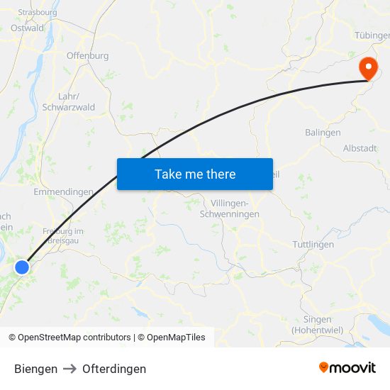 Biengen to Ofterdingen map