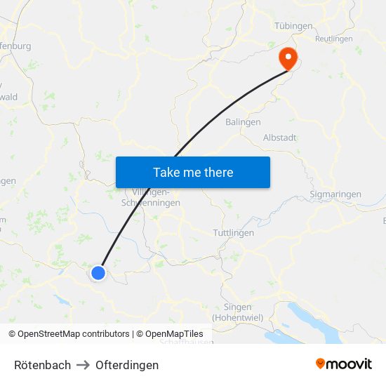 Rötenbach to Ofterdingen map