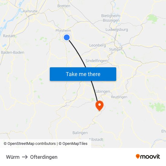 Würm to Ofterdingen map