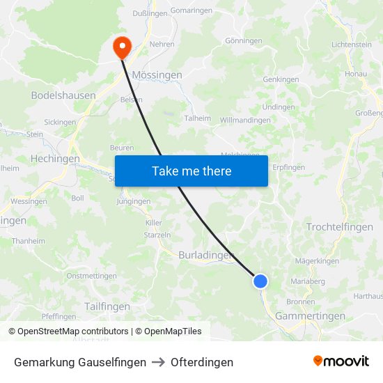 Gemarkung Gauselfingen to Ofterdingen map