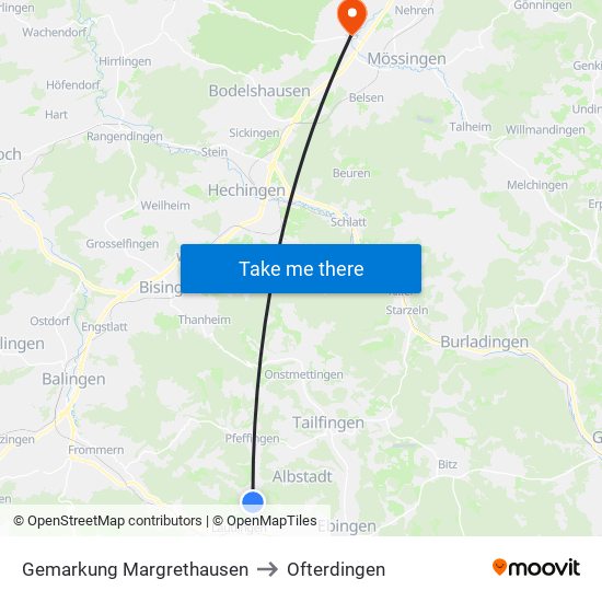 Gemarkung Margrethausen to Ofterdingen map