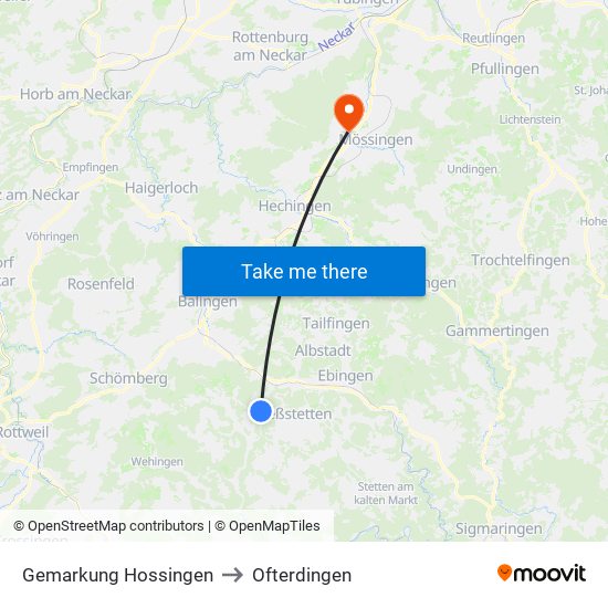 Gemarkung Hossingen to Ofterdingen map
