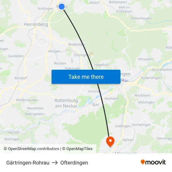 Gärtringen-Rohrau to Ofterdingen map